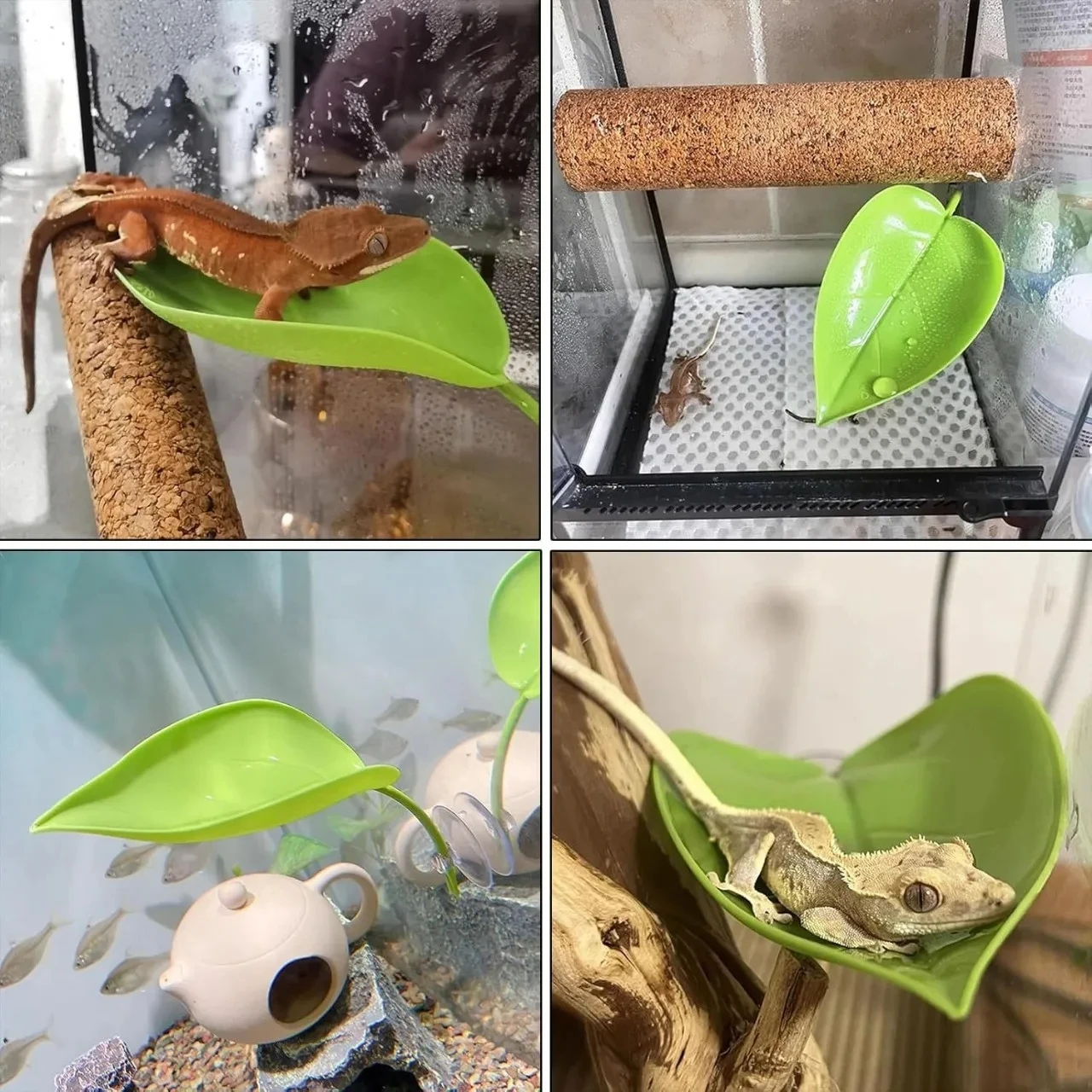 Reptilien-Sonnenliegeplatz Ruhterrasse Frosch-Habitat Blatt mit Saugnapf Terrarium-Zubehör Simulierte Blätter für Geckos – Detail 4