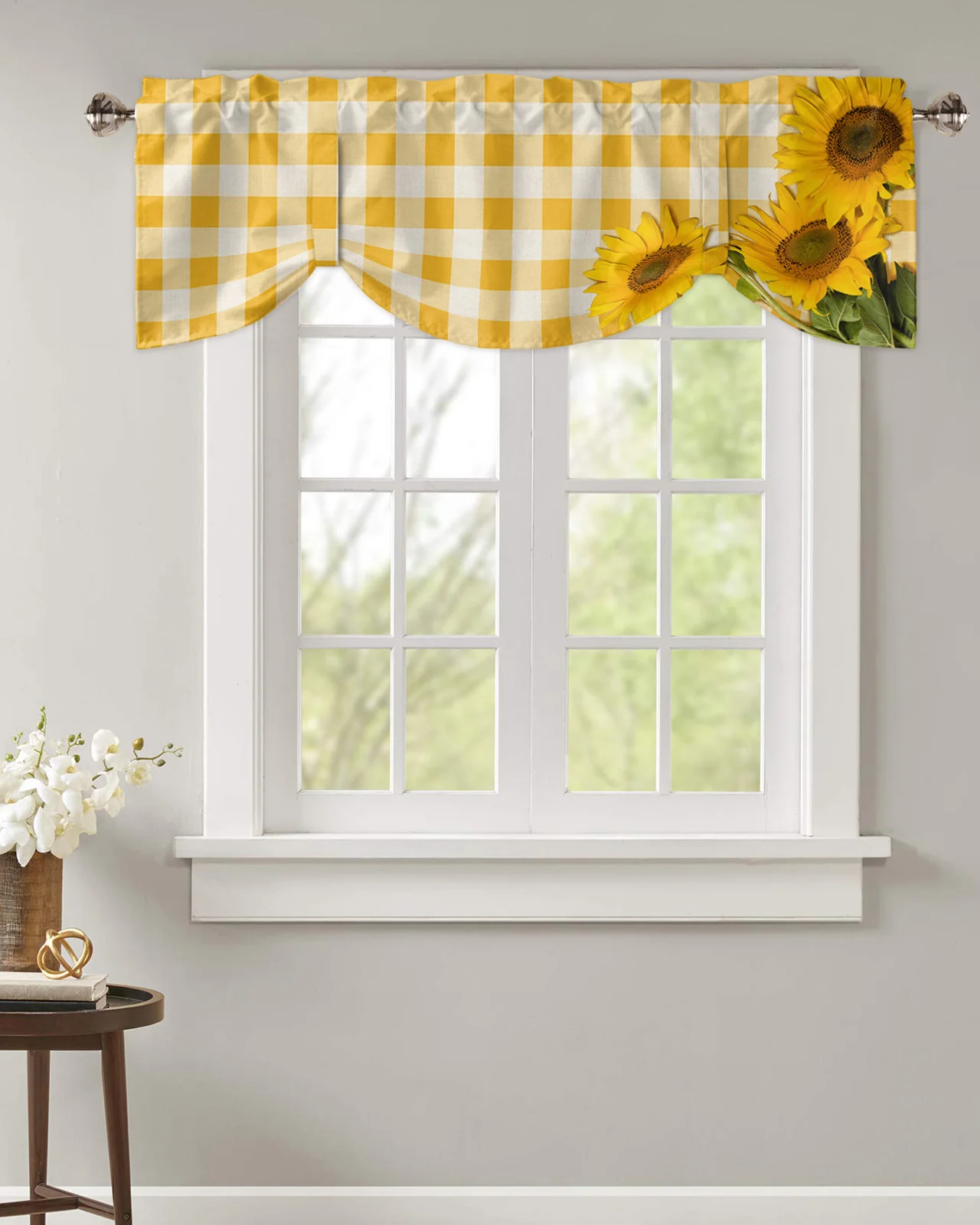 Pastoral Style Sunflower Yellow Lattice Curtain Rod Pocket Short Curtains Home Decor Partition Cabinet Door Window Curtains