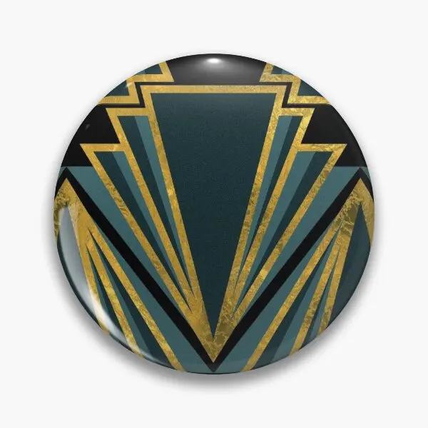 Art Deco Print Green Teal And Gold  Soft Button Pin Clothes Jewelry Creative Hat Funny Women Brooch Metal Gift Lapel Pin Cartoon