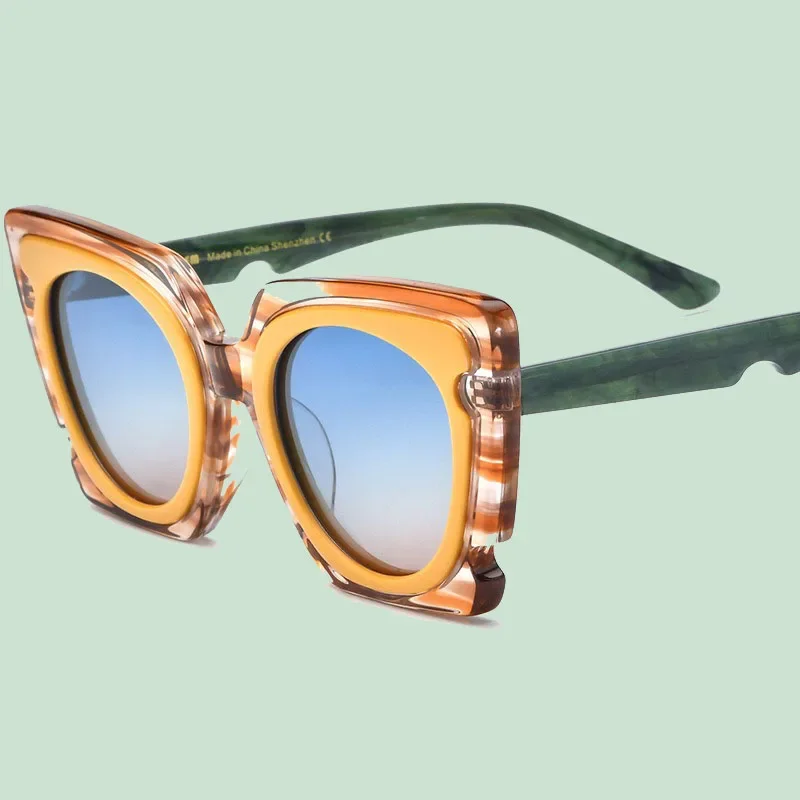 New High-end Color Matching New Plate Cat's Eye Sunglasses Unisex Polarized Sunglasses Stars with The Same Driving Geek Glasses view 4
