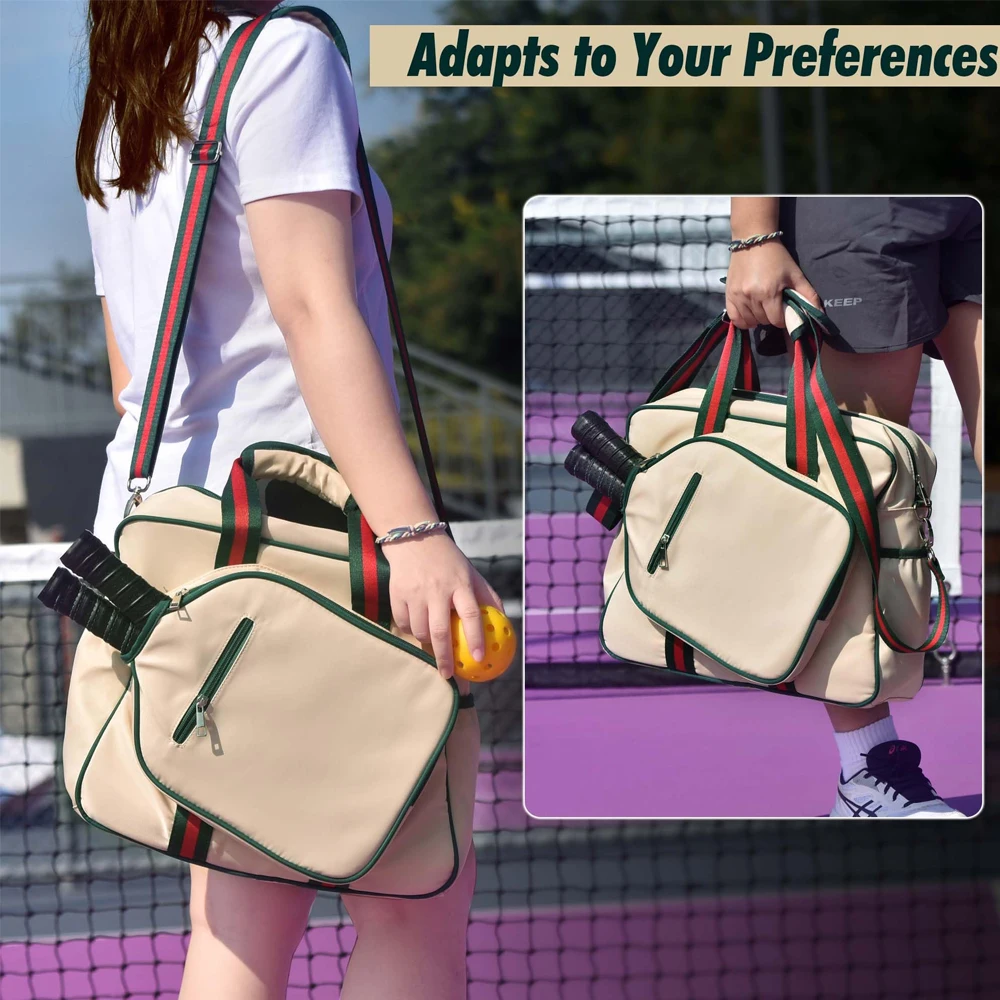 Women Pickleball Bags Tote with Front Pocket Fits 2 Paddles Pickleball Paddle Bag with Fence Hook & Shoulder Strap Ladies Gifts