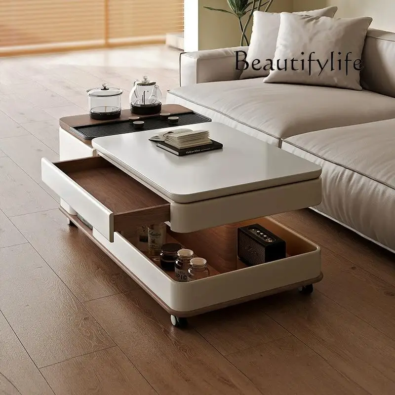 طاولة قهوة ذات بلاطة صخرية قابلة للرفع، طاولة قهوة، صنع الشاي، طاولة شاي حديثة وبسيطة ومتقدمة ومتعددة الوظائف