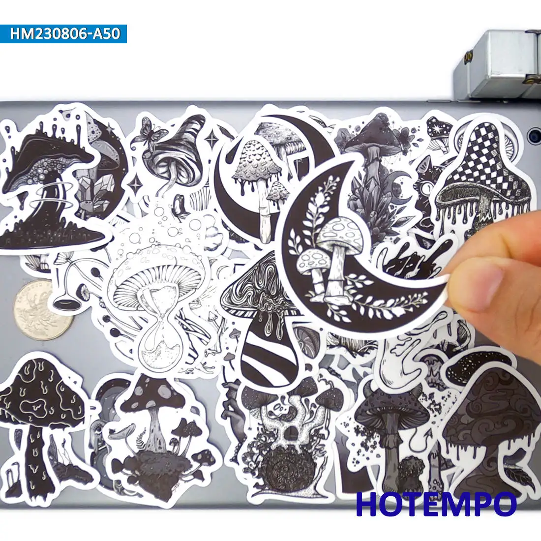 20/30/50Pieces Black White Style Mushroom Graffiti Funny Stickers for Motorcycle Car Bike Scrapbook Luggage Phone Laptop Sticker