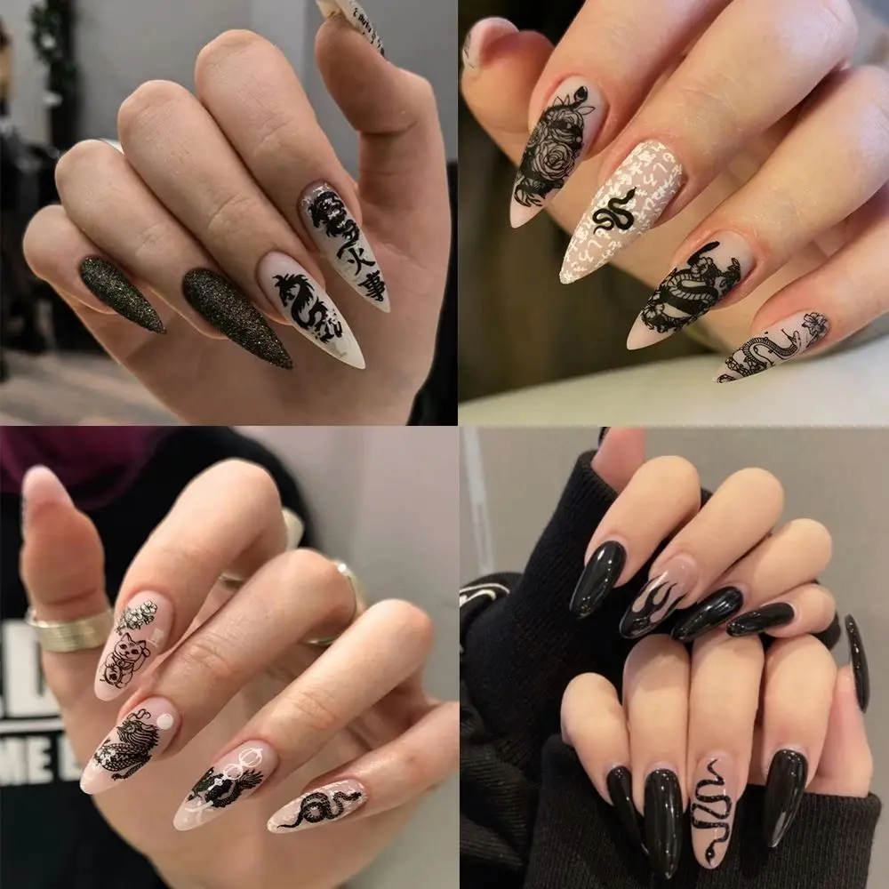 24 pçs/caixa moda feminina ferramenta de manicure cobertura completa unhas falsas francesas amêndoa unhas falsas dicas wearable