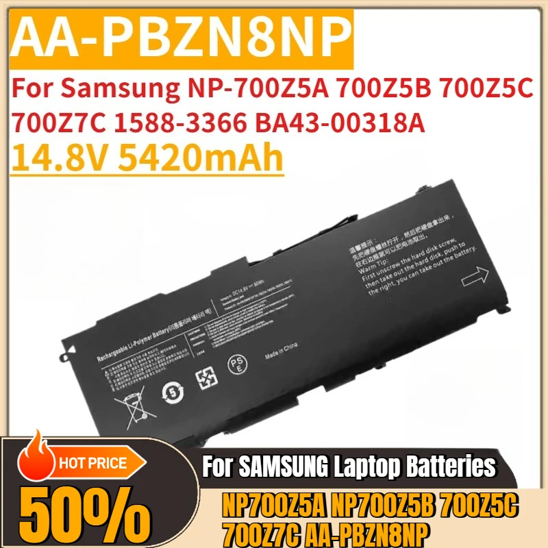 

Laptop Battery 14.8V 5420mAh AA-PBZN8NP for Samsung NP-700Z5A 700Z5B 700Z5C 700Z7C 1588-3366 BA43-00318A Brand-New High Quality