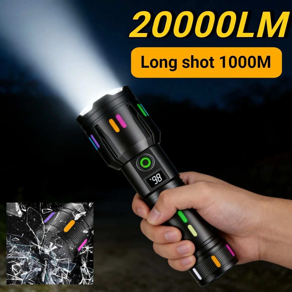 Strong Light Long-range Flashlight Zoom Rechargeable Digital Display Fluorescent Strip Torch Tail Hammer Outdoor Emergency
