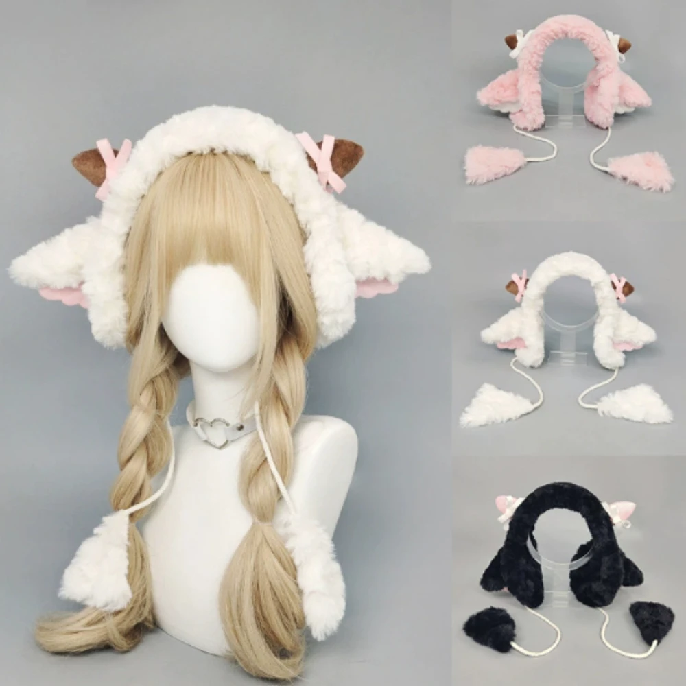 Gorro de conejo Y2K Kawaii de piel sintética de felpa para invierno, gorro con protección para los oídos peludo cálido, gorro gótico, calentadores de piernas, disfraz de actuación, sombreros de bombardero