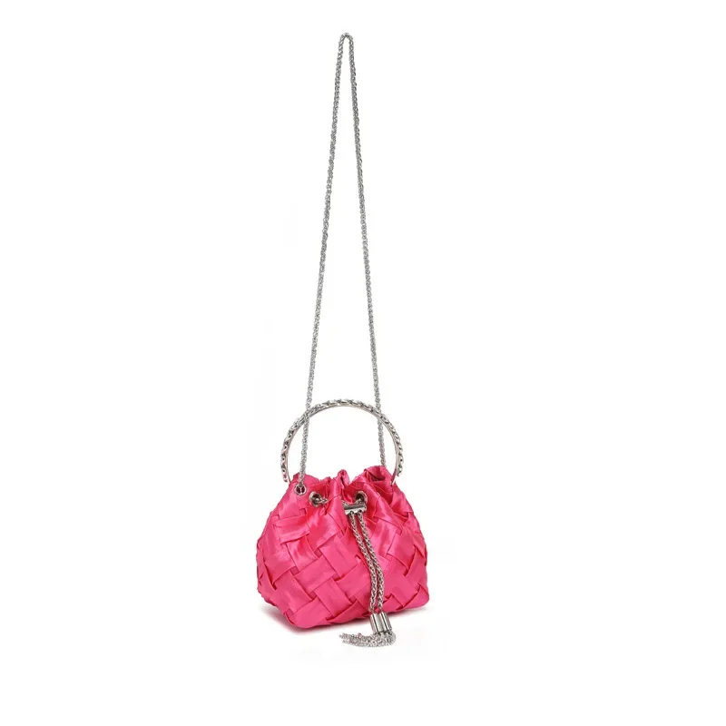 WOMEN BAG High Quality Woven Silk Bucket Bags Diamonds Female Shoulder Tassels Chains Handbags for Women Crossbady Bag