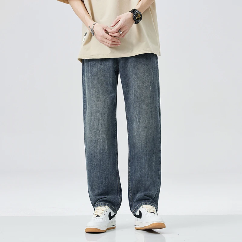 

Korean Version Nostalgia 2024 Spring Men's Pants High-end Casual Jeans Men's Fashion Brand Loose Straight Leg Casual Trend Pants