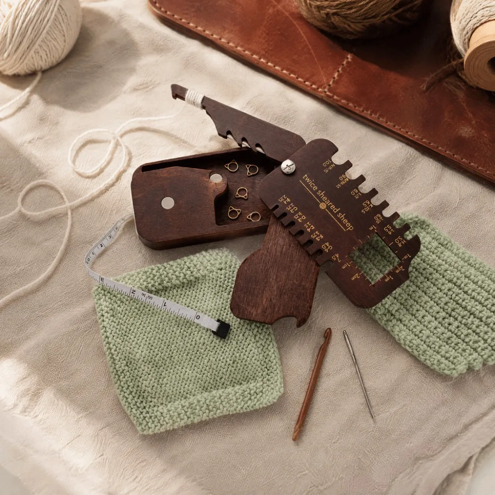 9 In 1 Knitting Multi Tool Craft Tool Portable Crochet Multi Tool Pocket Size Beechwood WPI Tool For Crochet Lovers