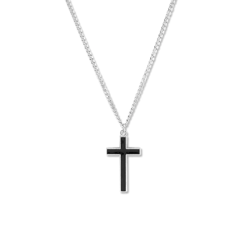 Japanese and Korean fashion minimalist black cross necklace, men's and women's personalized hip-hop street trend