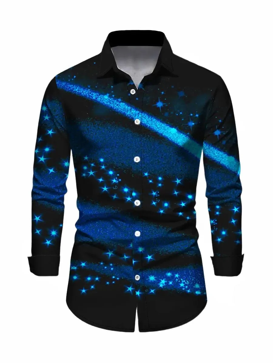 

Мужская рубашка с длинным рукавом Dream Pattern 3D Star Print с воротником с длинными рукавами Модная праздничная рубашка высокого качества
