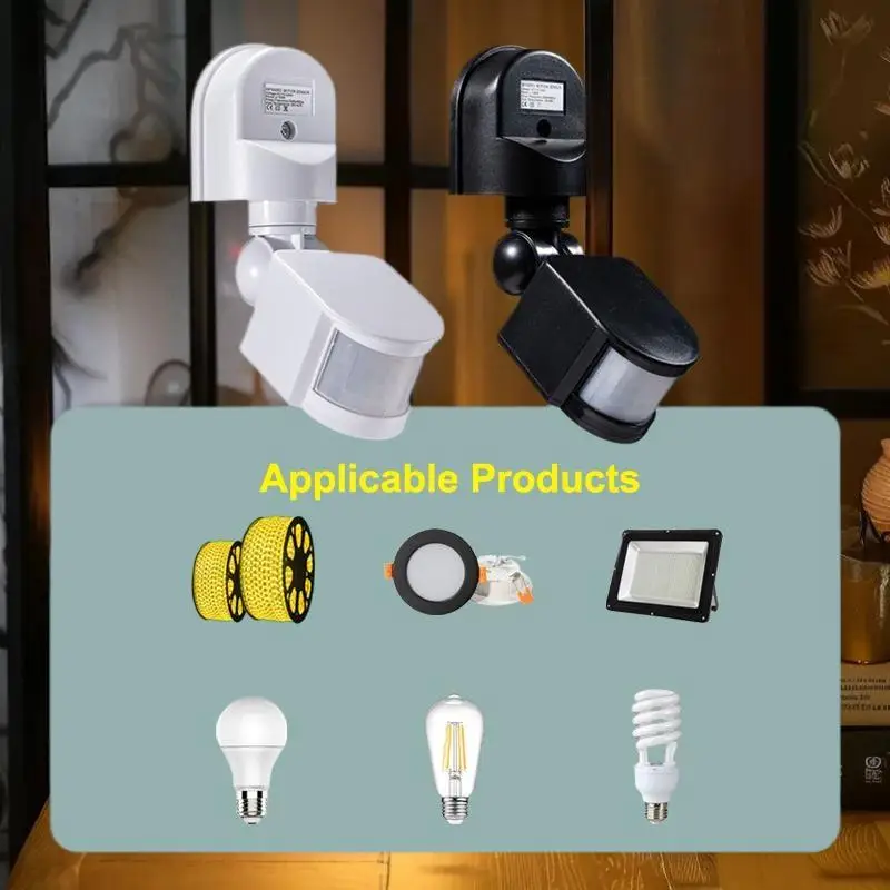 PIR مستشعر الأشعة تحت الحمراء التيار المتناوب 110 فولت 220 فولت مستشعر حركة الإنسان مفتاح بصري الاستشعار عن بعد التحكم البصري قابل للتعديل تأخير التبديل