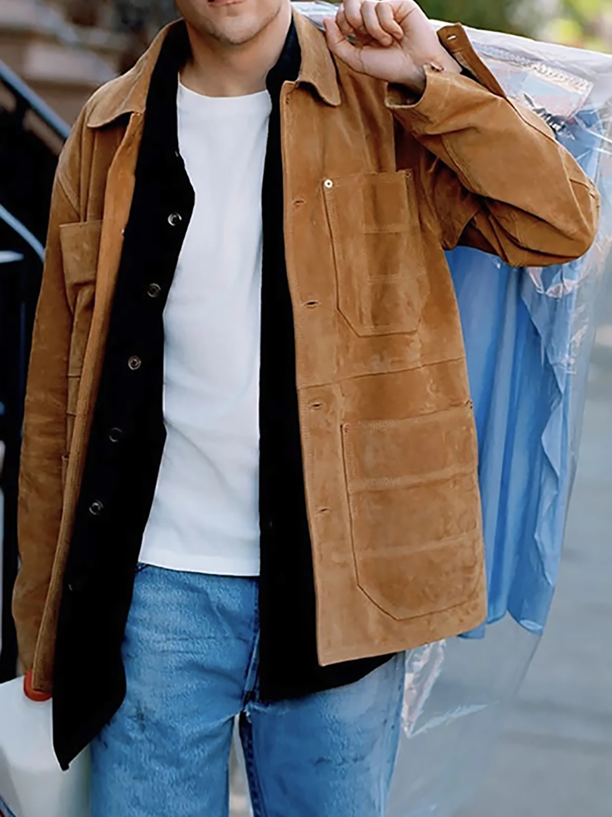 

Men Suede Leather Jacket Autumn Fashion Solid Lapel Multi Pocket Design Casual Loose Outdoor Streetwear Vintage For Male Jackets