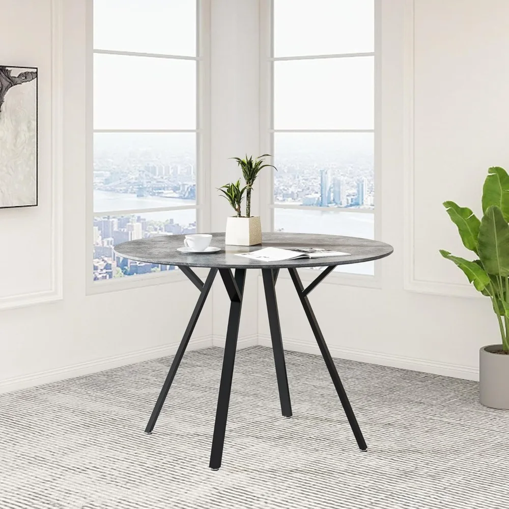 35.5” Round Dining Table Modern Kitchen Table with Black Metal Legs for Dining Room Kitchen Small Place Gray