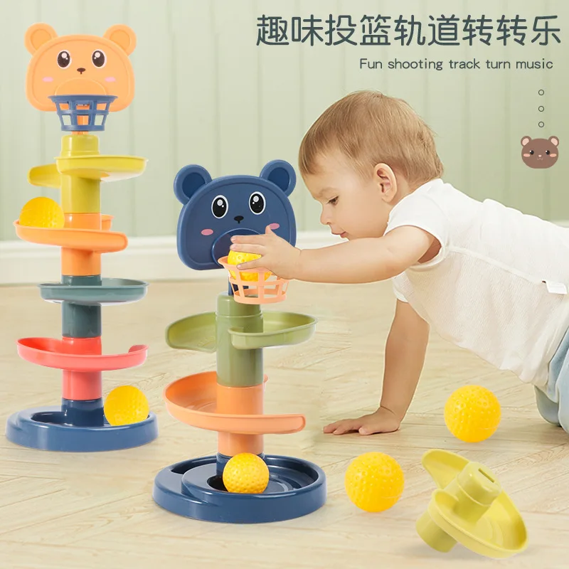 2-7 Layes Track Rolling Ball Pile Tower Early Educational Toy for Babies Rotating Track Educational Stacking Toy for Kids Gift