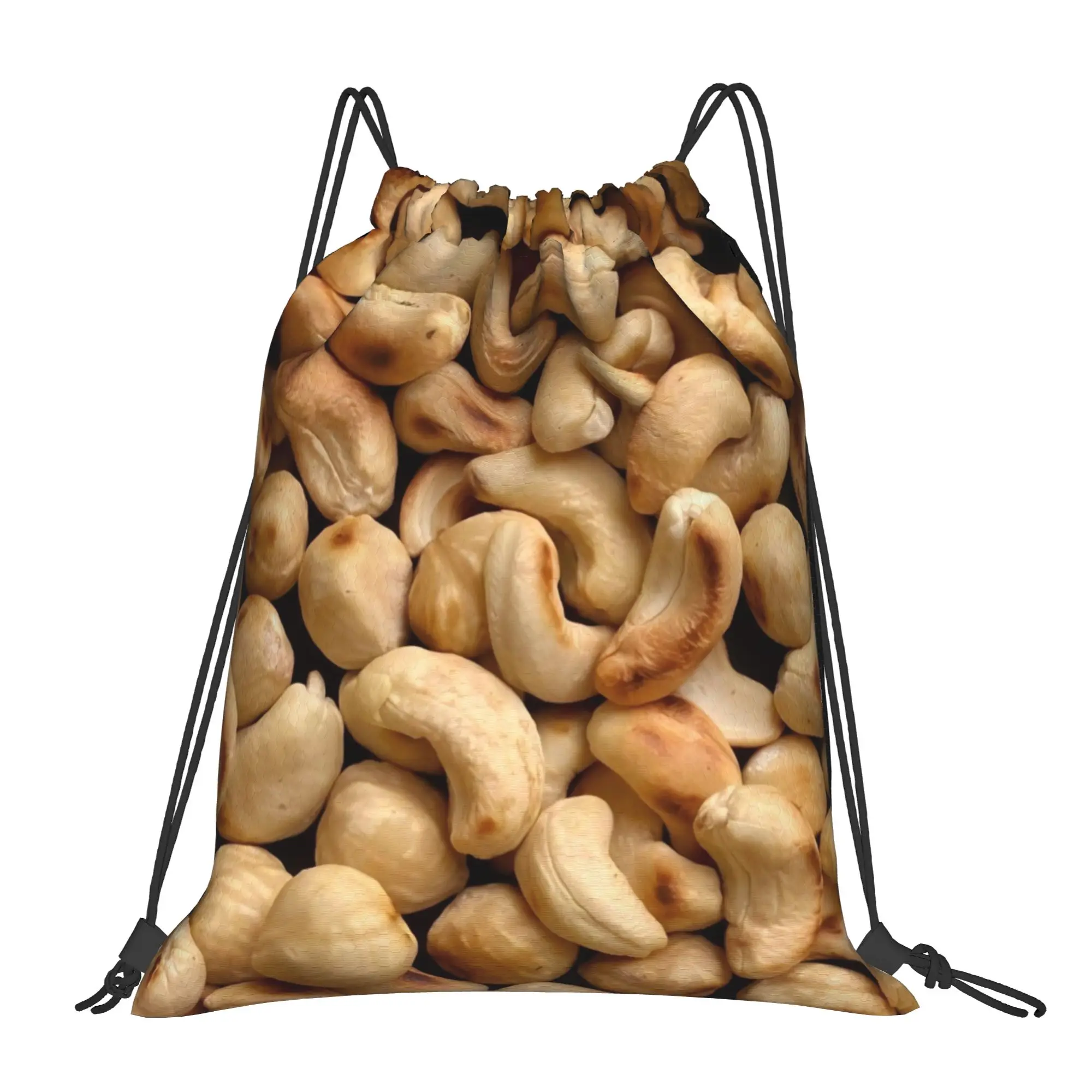 Mochila con cordón portátil para senderismo y equitación, con diseño de cacahuates tostados y alimentos en plan cerrado, y bolsas con cordón para calzado de gimnasio