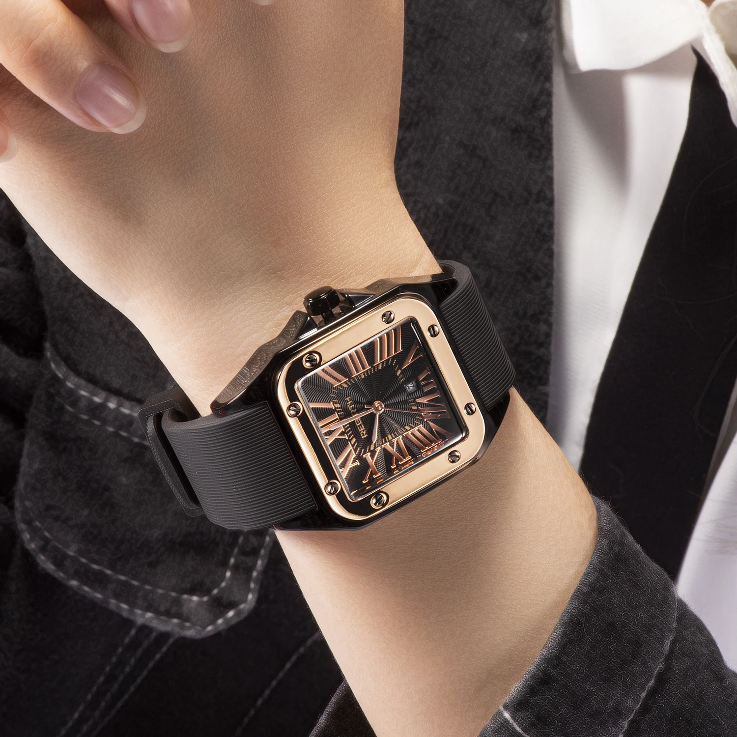 Fashion Rebirth Top Brand Square Women Luxury Vintage Roman Numeral Ladies Gift Watches Silicone Watchband Gift Wrist Watches