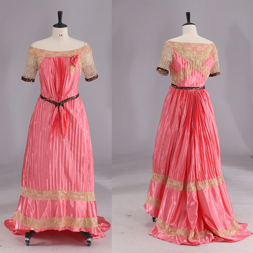 

1900s Pink Pleated Bustle Dress Historical Victorian Renaissance Civil War Southern Belle Ball Gown Wedding Party Costume