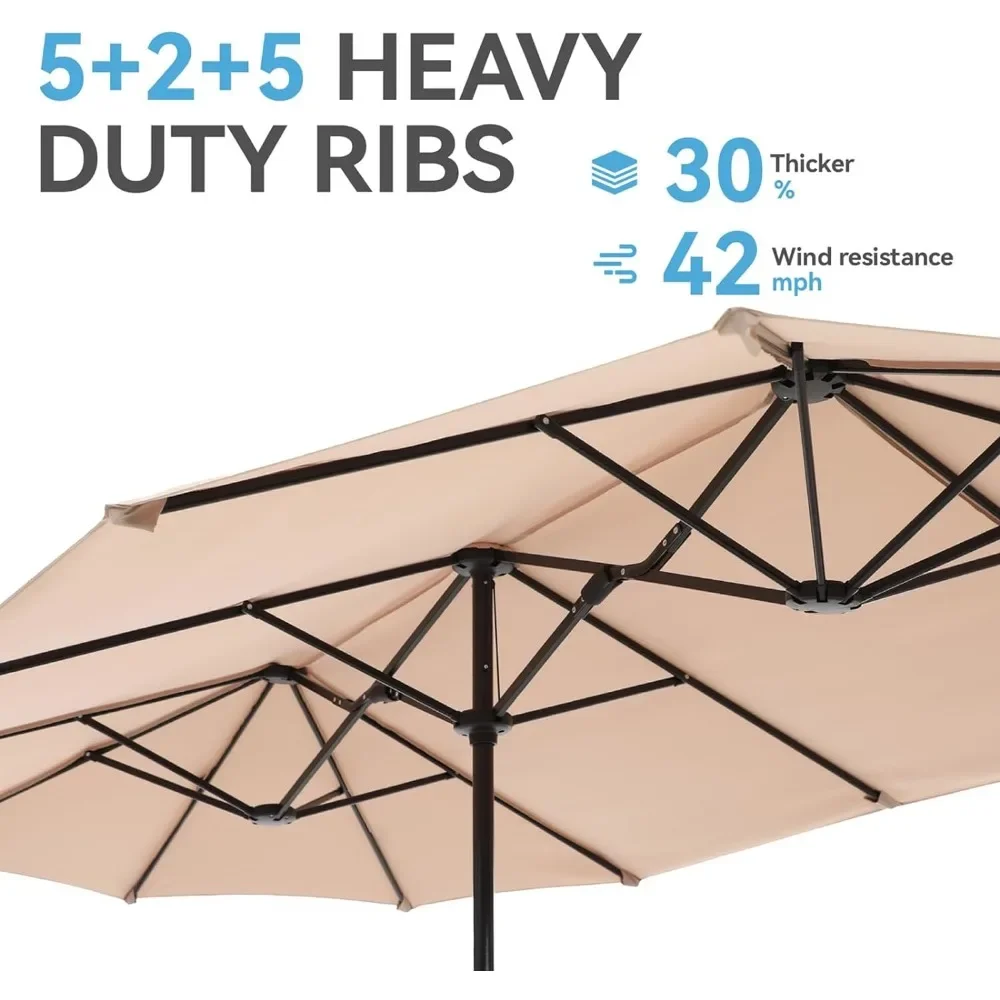 13 Ft Outdoor Patio Umbrella, Rectangle Table Umbrella with Crank, Large Market Umbrella for Pool Garden Backyard Deck Umbrellas