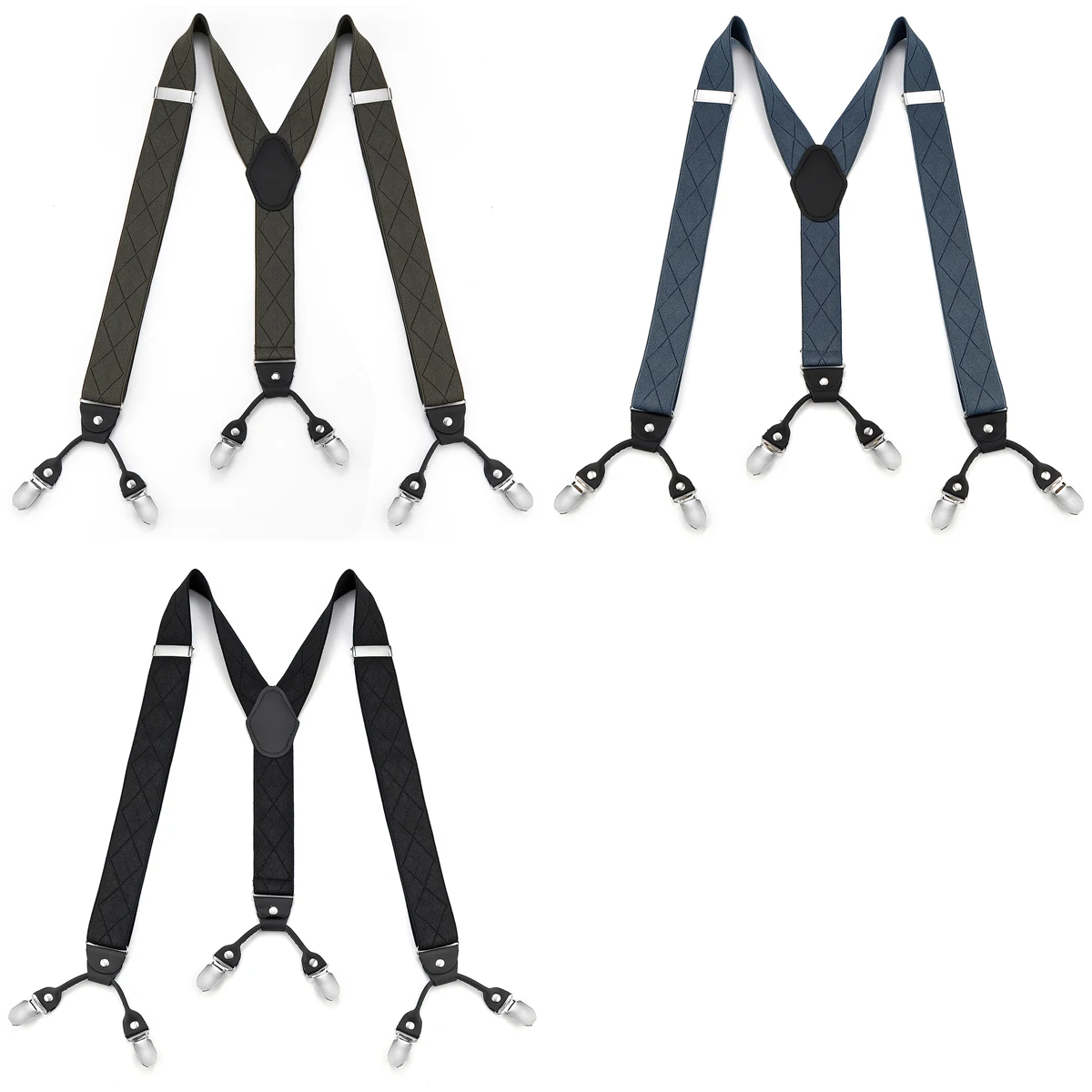 بنطال بدلة واسع الساق على الطراز الفرنسي الراقي للرجال مع ستة مشابك وحمالات جلدية غير قابلة للانزلاق