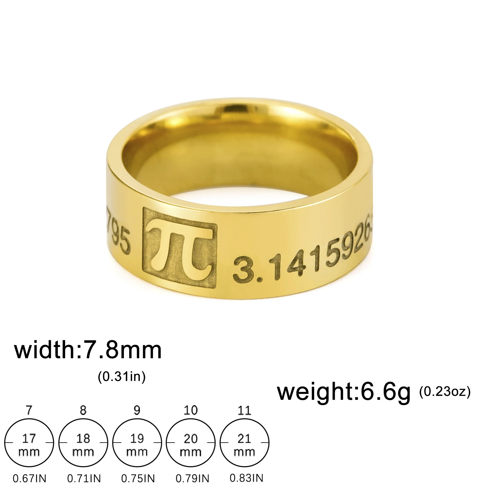 Skyrim Mathematics Pi Symbol Ring 8MM Wide Men Women 3.14159 Greek Letter π Stainless Steel Finger Rings Math Lovers Gift