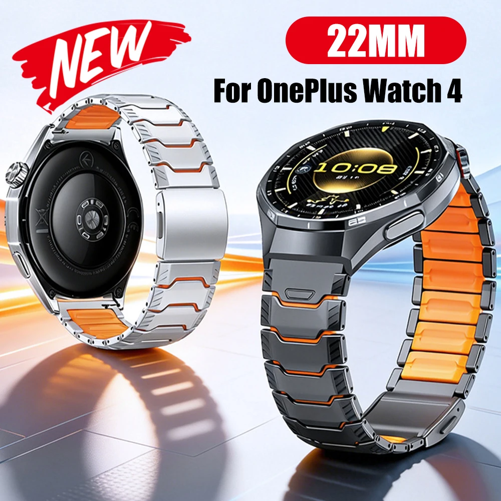 Bracelet en caoutchouc titane 22 mm pour Oneplus Watch 4 3 2R, bracelet magnétique pour homme Seiko, pour Huawei Watch GT6 Pro GT5 46 mm 4 Pro
