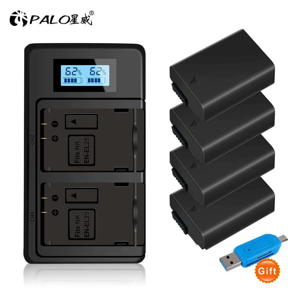 

PALO 100% Capacity 1250mAh EN-EL25 ENEL25 Rechargeable Li-ion Battery with LCD Charger for Nikon Z50 ZFC Z 50 Z FC MH-32 Camera