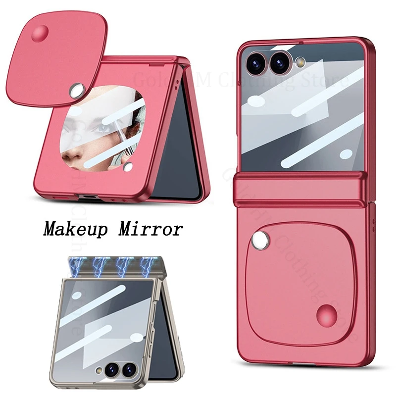 

Makeup Mirror Hinge Case For Samsung Galaxy Z Flip7 5G Skin Feel PC Candy Hinged Cover For Samsung Z Flip 7 with HD Camera Film