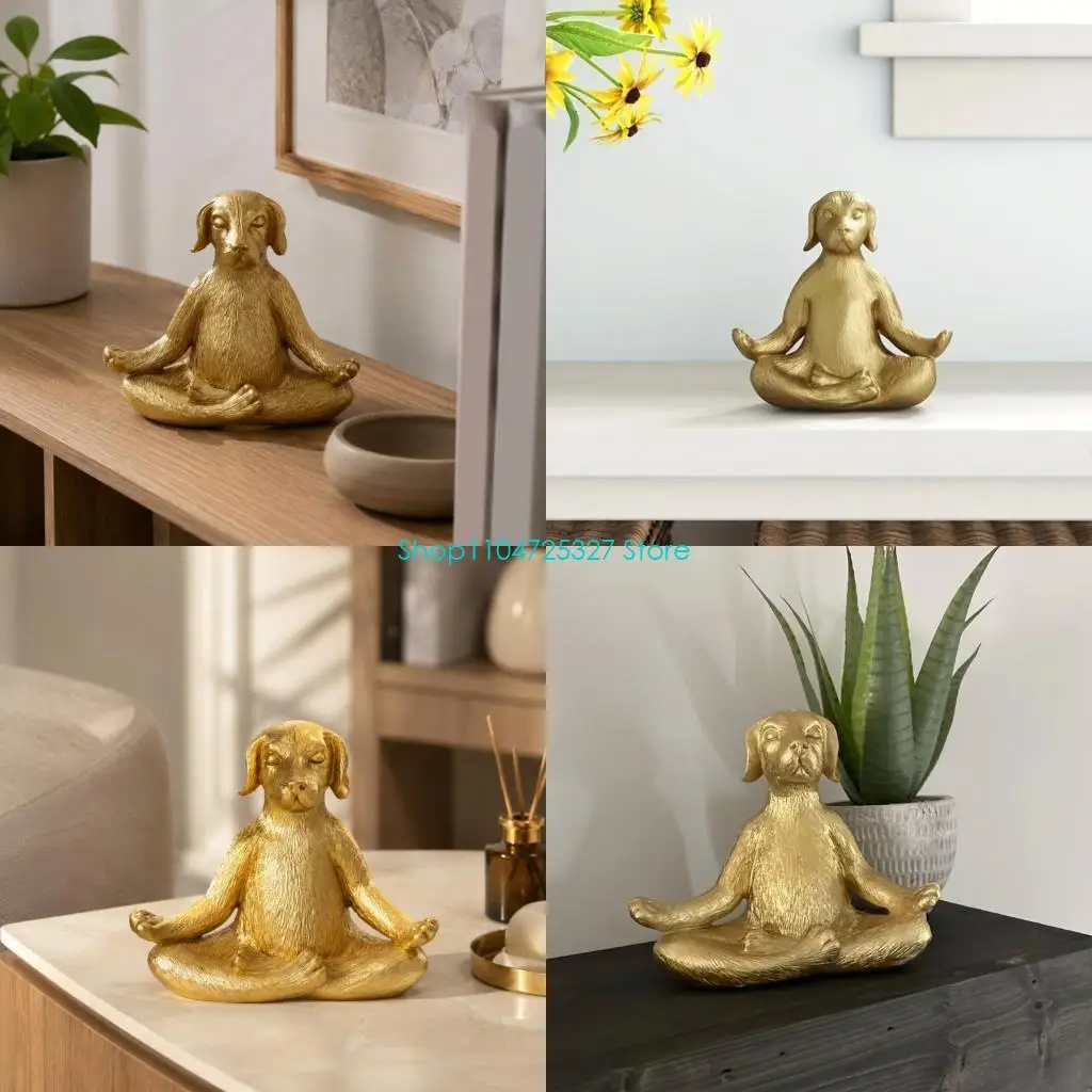 D8KF Small Dog Statue for Shelf Display, Meditating Figurine Accent for Desk Side Table Bedroom Entryway Living Room and Entry