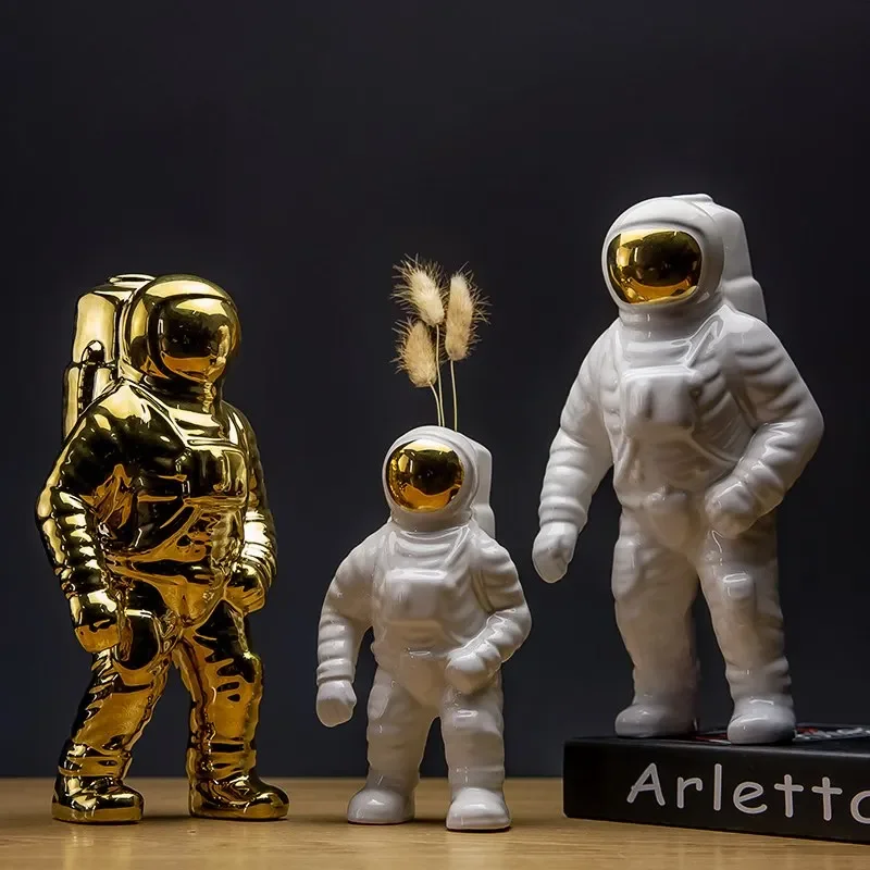 MGT-Space Man Astronaut Sculpture, Rocket Plane, Creative Pattern of Ceramic Material, Cosmonaut Statue, Fashion Decorations