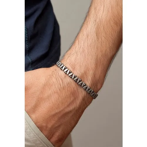 

Zigzag Pattern Hematite Natural Stone Smoked Men's Bracelet High Quality New Fashion Stylish Masculine