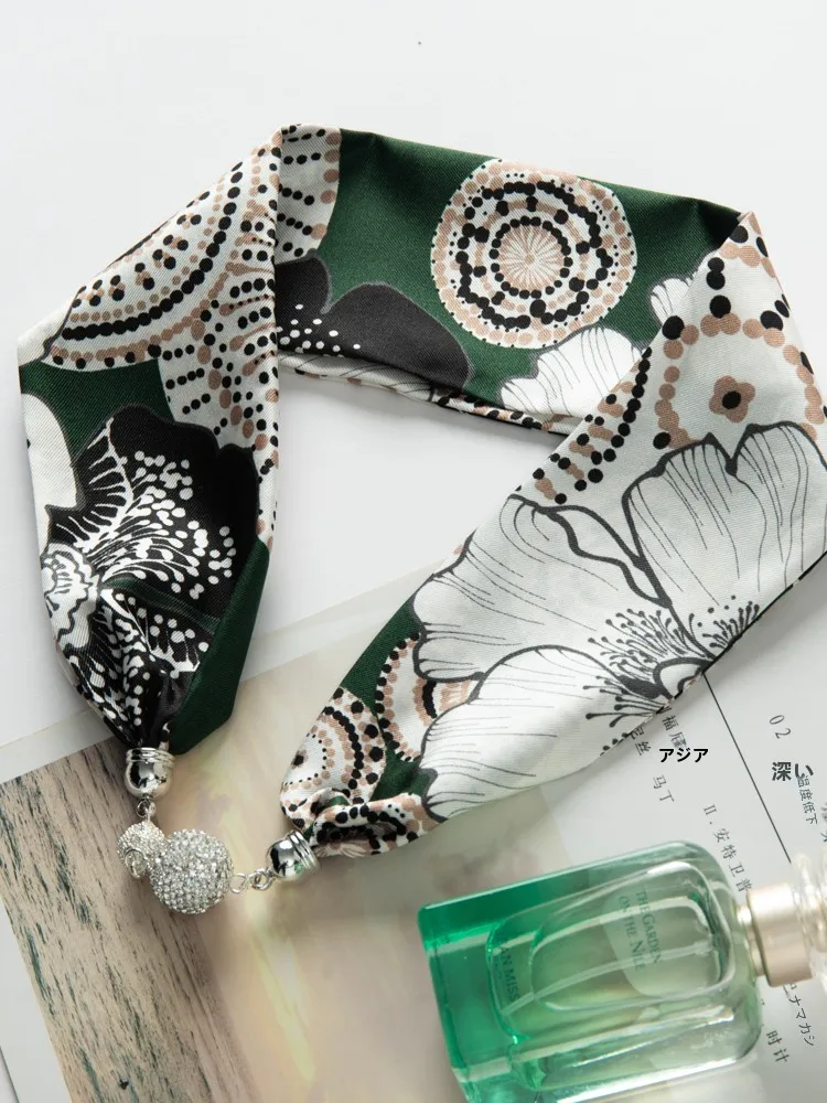 サマーパールバックルスモールスカーフマグネットクラスプネックレススタイルシルクスカーフトレンドネックプロテクション春秋シーズンアクセサリー