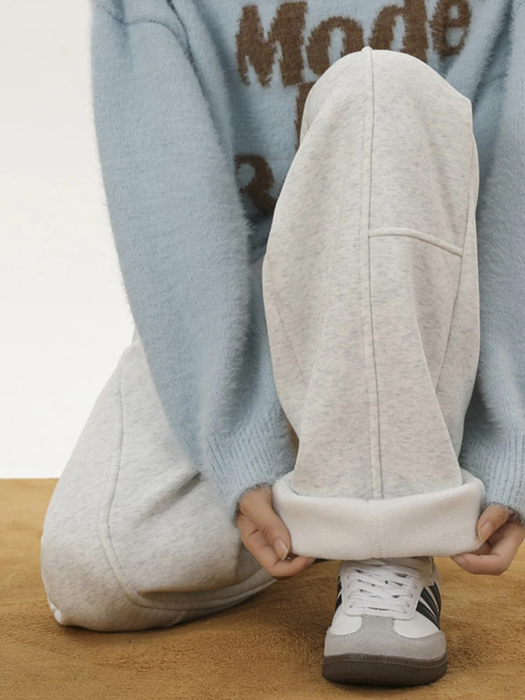 

Мужские повседневные брюки свободного кроя с широкими штанинами на флисовой подкладке, осенне-зимние, модные, брендовые, длинные, для комфортного ношения