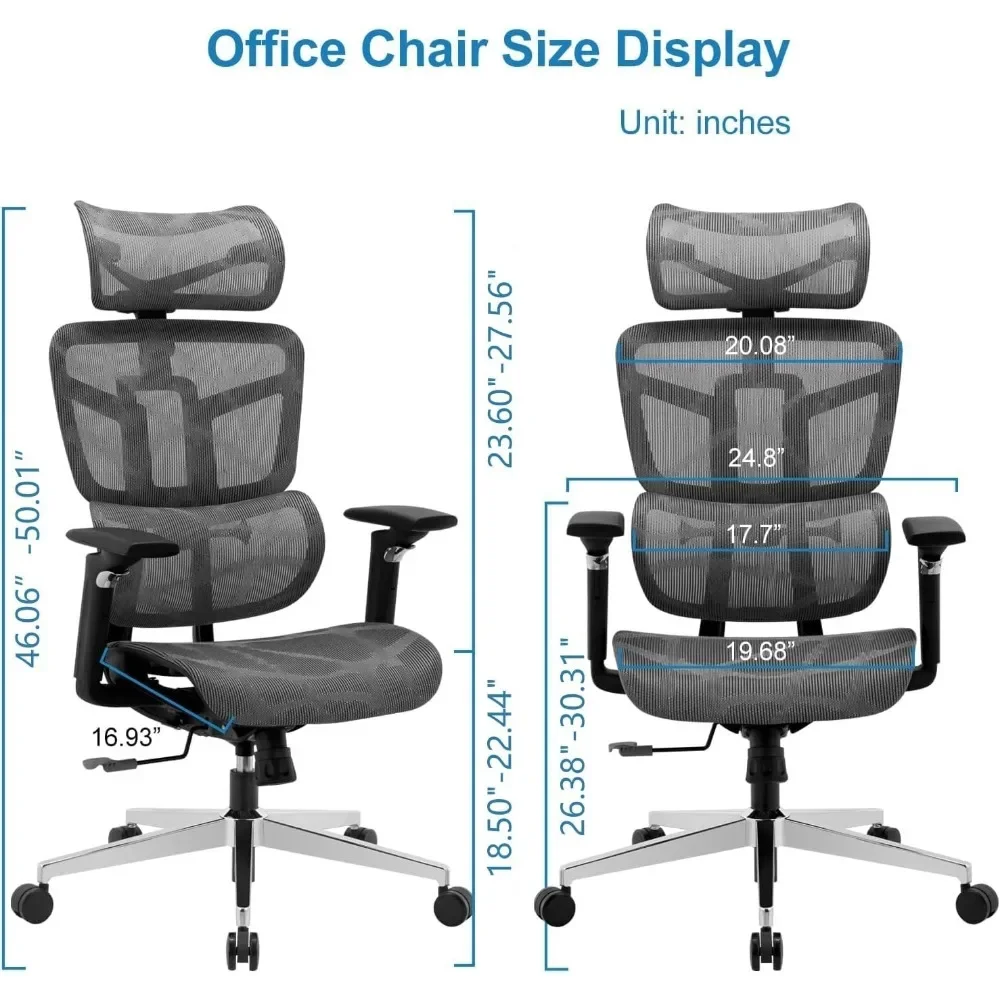 Sedia da ufficio ergonomica, sedia da ufficio con schienale alto, sedia da computer in rete grande e alta con supporto lombare/poggiatesta/braccioli 5D