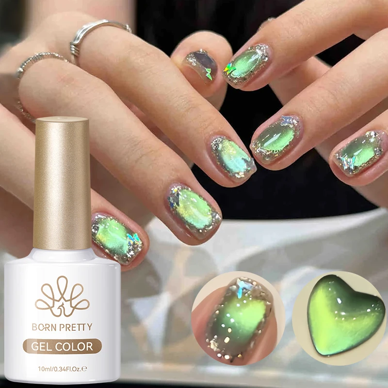BORN PRETTY 10 ml Weihnachten Grün Farbige Katze Magnetische Gel Nagellack Auroras Ultra Shine Soak Off UV Nail Art Sirup Lack