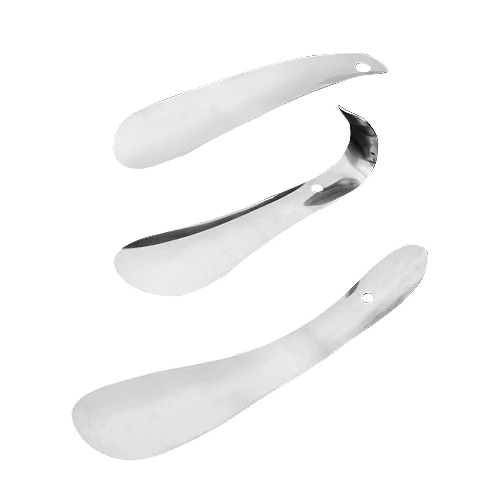 

3Pcs Stainless Shoe Lifters Ergonomic Design Easy Clean Long Life Household Accessories Silver Stainless Shoehorns