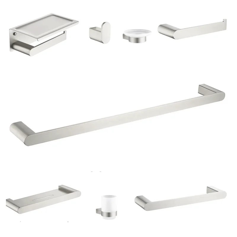 

Brushed Towel Ring Holder Bar Rack Brush/Paper Holder Storage Shelf Glass Cup Dish Holder Robe Clothes Hook Stainless Steel