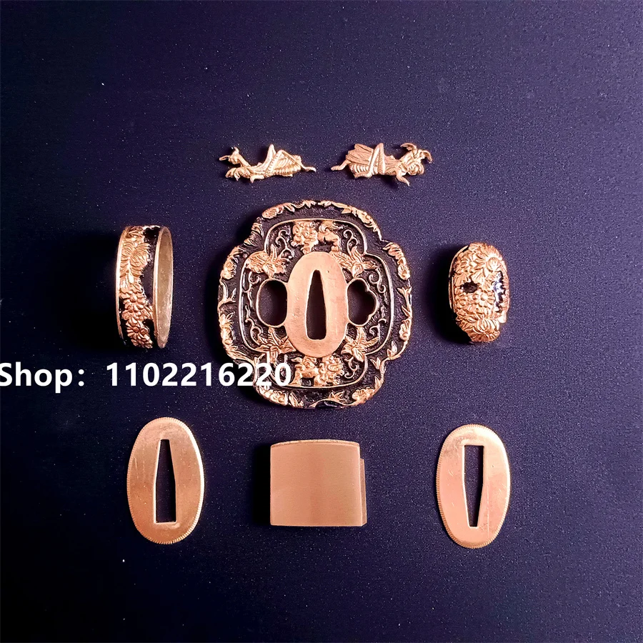 A Set Beautiful Parts Brass Tsuba Handguard Guard Fuchi Menuki Kashira For Real Japanese Japan Samurai Katana Sword Fittings New