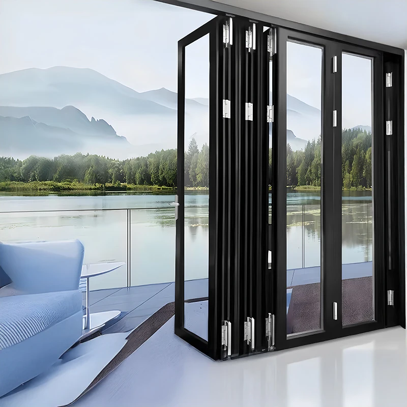 

Heavy Duty Folding Door for Garden/Terrace - Aluminum Frame + Clear Tempered Glass, Easy Installation & Thermal Insulation