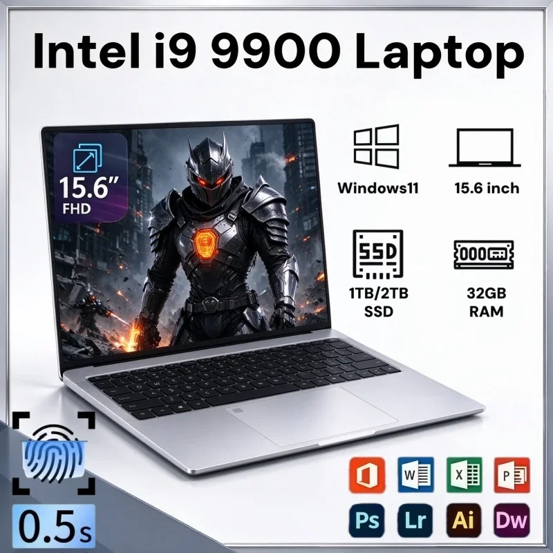15.6 Inch Intel I9 9900 Laptop Windows 11 32GB RAM 2TB SSD Fingerprint Recognition Portable Computer For Daily Work And Game