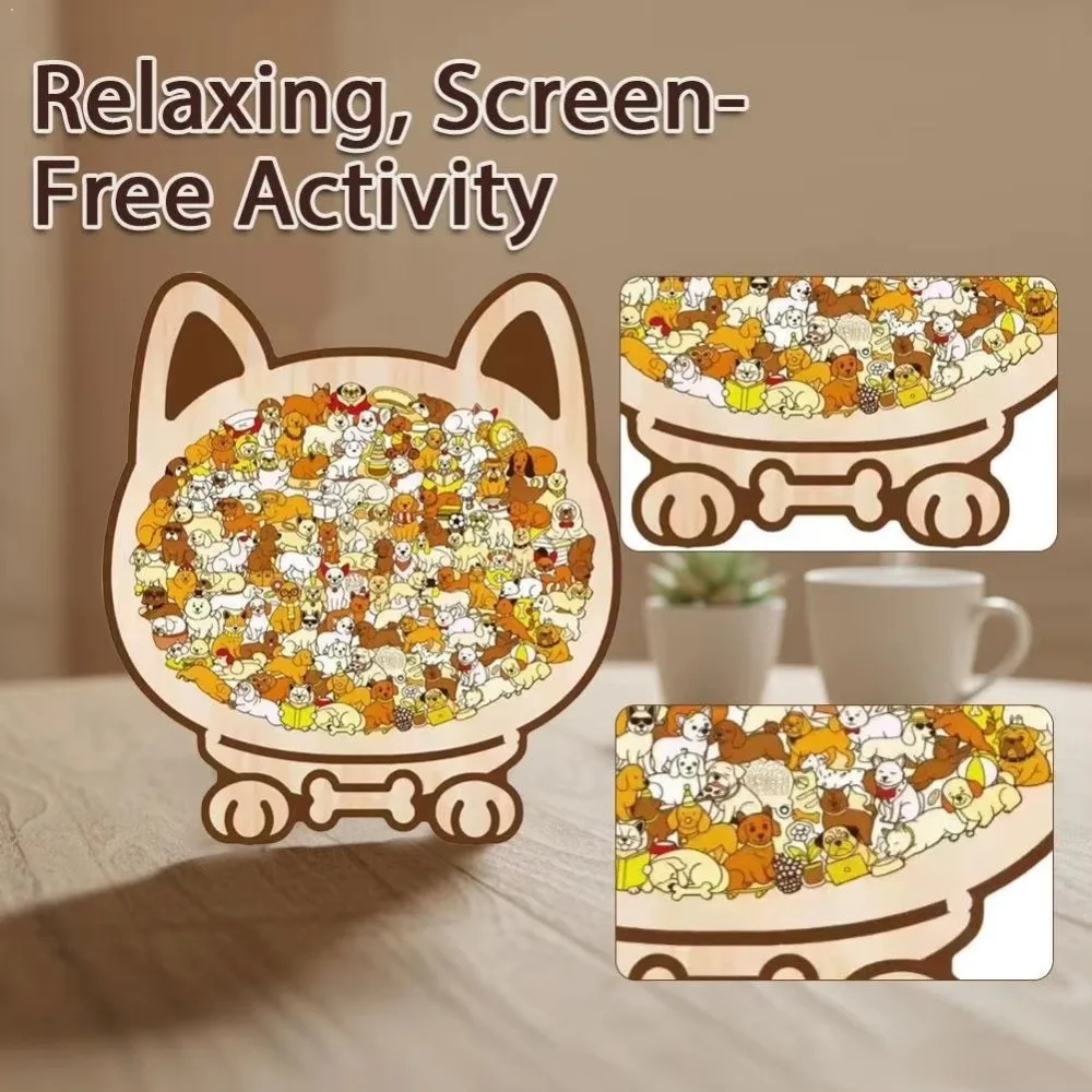135-piece Morandi-colored Dog-shaped Puzzle Macaron Color with Dog Silhouette Frame Dog Wooden Jigsaw Puzzle