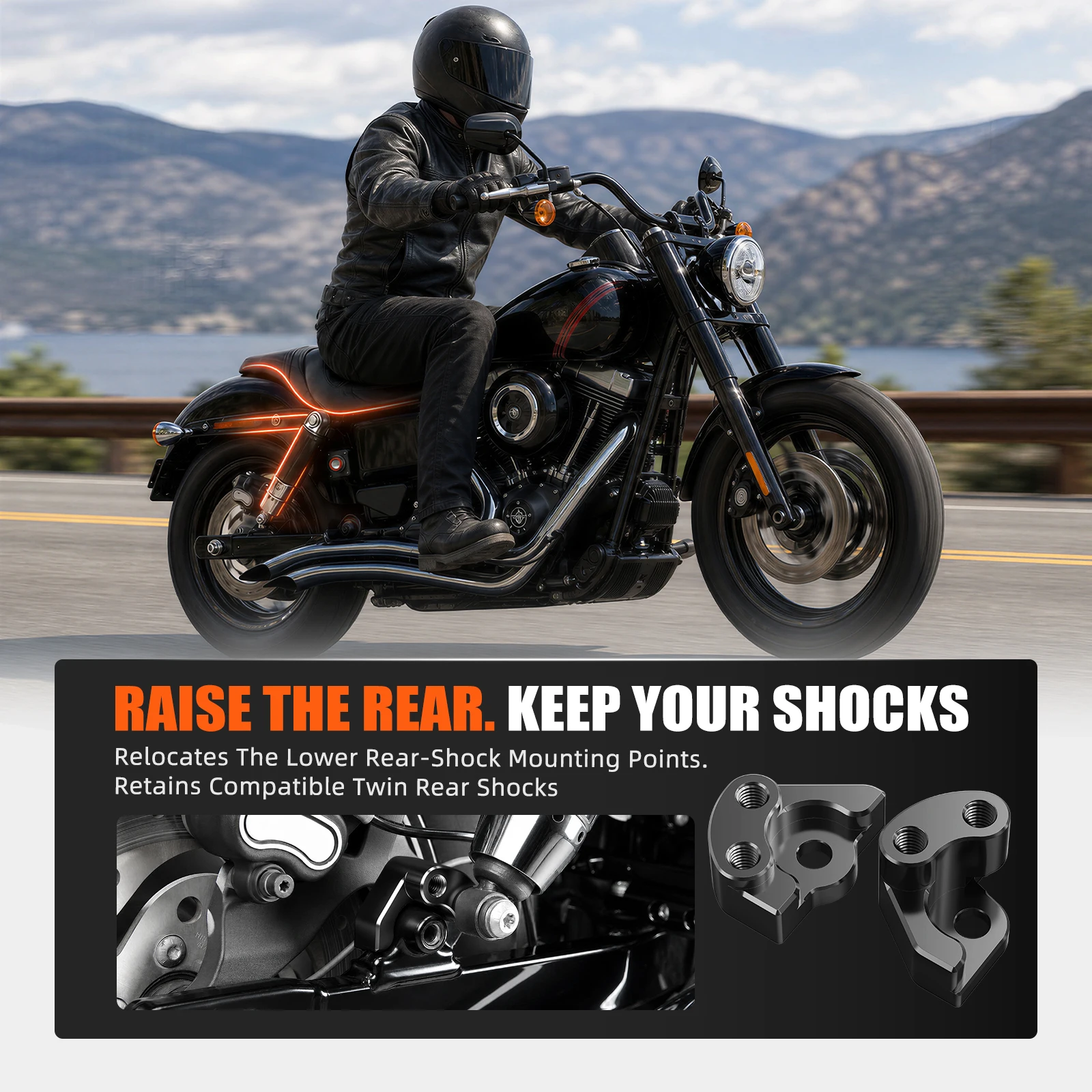 For Harley Dyna Street Bob FXDB 2006-2017 2-Position Rear Lift Kit Low Rider FXDL Super Glide FXD Fat Bob FXDF Wide Glide FXDWG 5