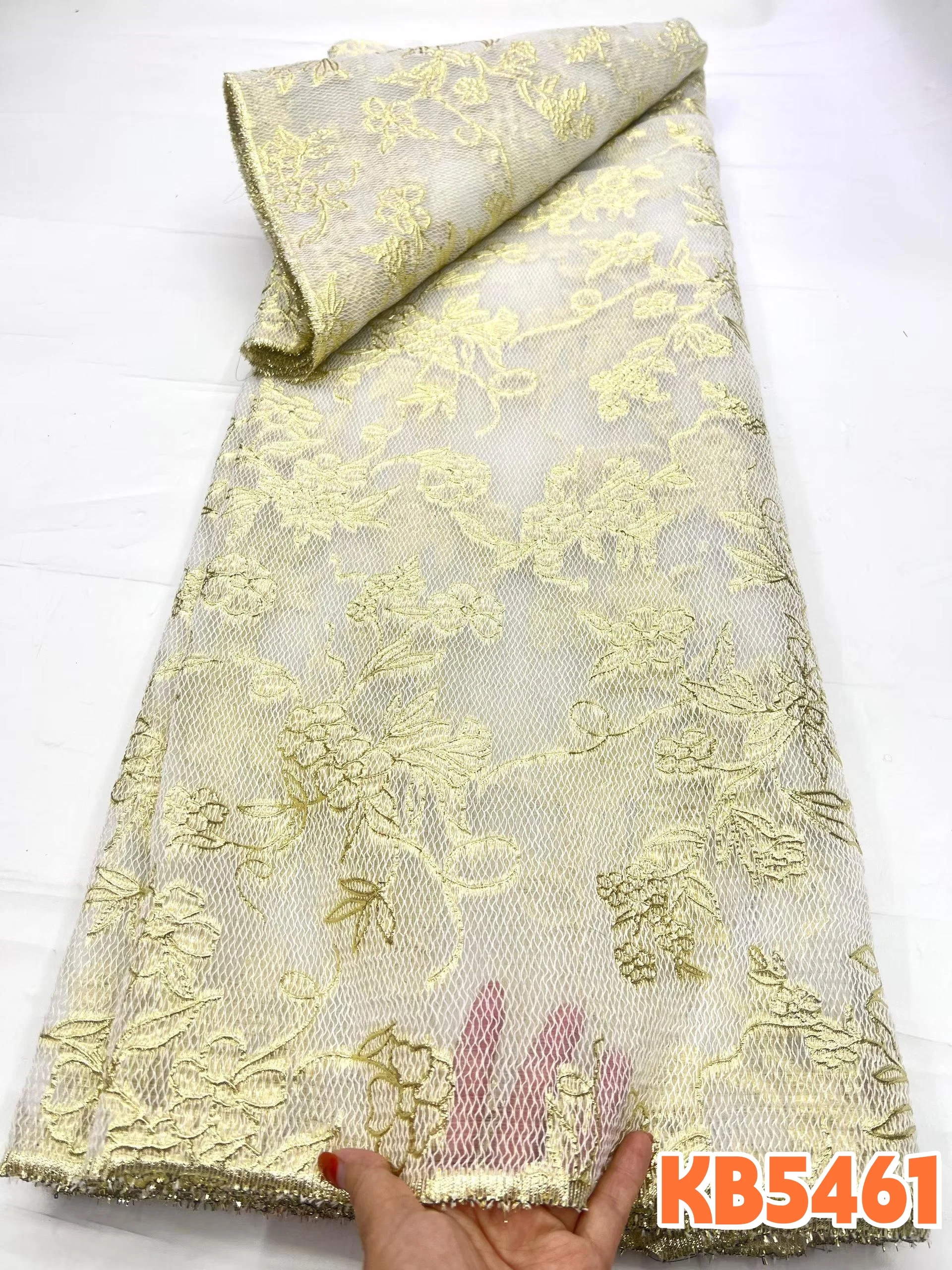 Yellow Gilding Brocade Lace Nigerian Lace Fabric 5 Yards High Quality 2026 Black and Gold Organza Jacquard for Sewing KB5461