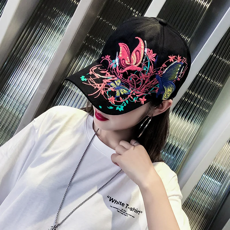 Baseball Cap Women Embroidered Flower Baseball Hat Spring Summer Hats For Women Cotton Snapback Vintage Ethnic Style Sun Visor