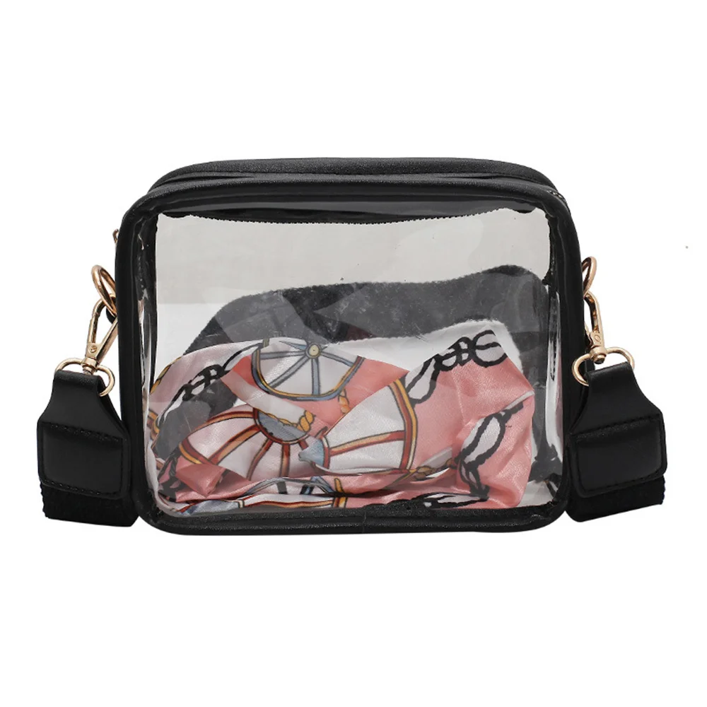 Creatieve Transparante Kleine Vierkante Handtas Pvc Brede Schouderband Rits Crossbody Tas Koreaanse Student Enkele Schoudertas