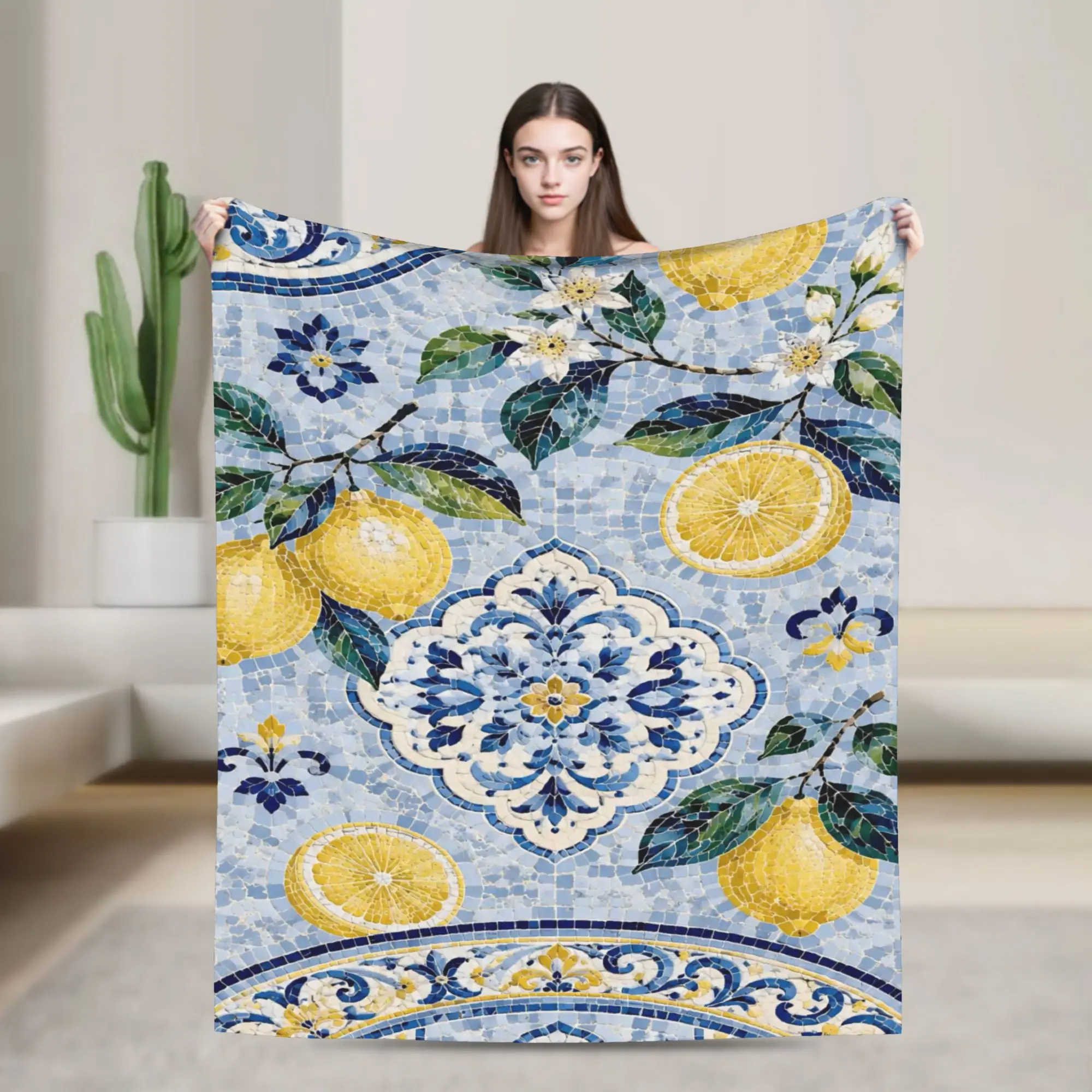 Cozy Lemon Sicily Rectangle Blanket Accessories Sofa Decorative  Throws And Blankets Warm Coral Fleece Plush for Car