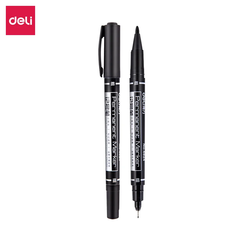 1/3Pcs Deli Wasserdichte Feine Punkt Dual Spitze Permanent Marker 0.5/1,0 Mm Nib Schwarz Kunst Marker stifte für Schule Büro Schreibwaren