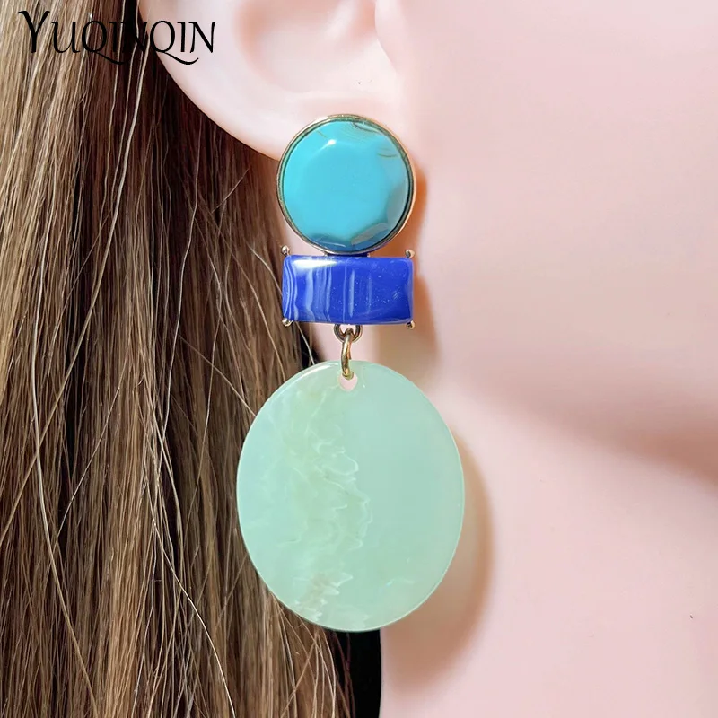 Trendy New Korean Big Drop Earrings For Women Fashion Jewelry Resin Geometric Long Earings Round Dangle Vintage Brincos Gift