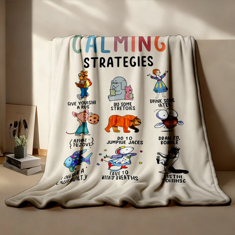 Calming Strategies Cozy Blanket, School Counselor Warm Blanket, Mental Health Affirmation Flannel, 's Book Flannel Throw